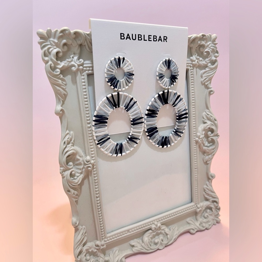 BaubleBar Monochrome Raffia Hoop Earrings